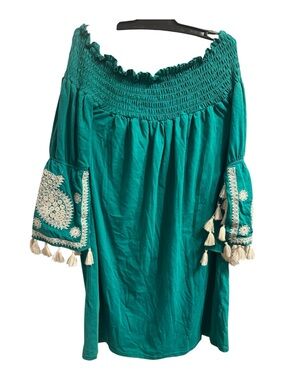 Boston Proper green Smocked Off-Shoulder dress